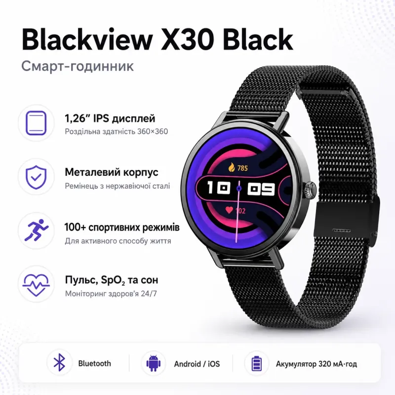 Смарт часы Blackview X30 Black 6931548327073