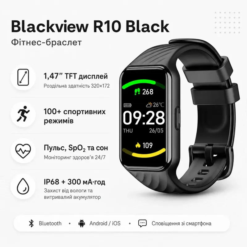 Смарт часы Blackview R10 Black 6931548319320