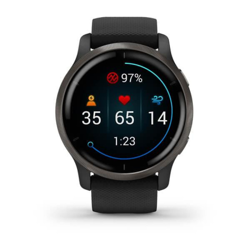 Смарт часы Garmin Venu 2 Slate with Black Leather Band (010-02430-21)