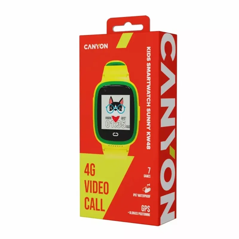Смарт часы Canyon Sunny KW-48 Video 4G GPS Games Music Yellow/Green (CNE-KW48YG)