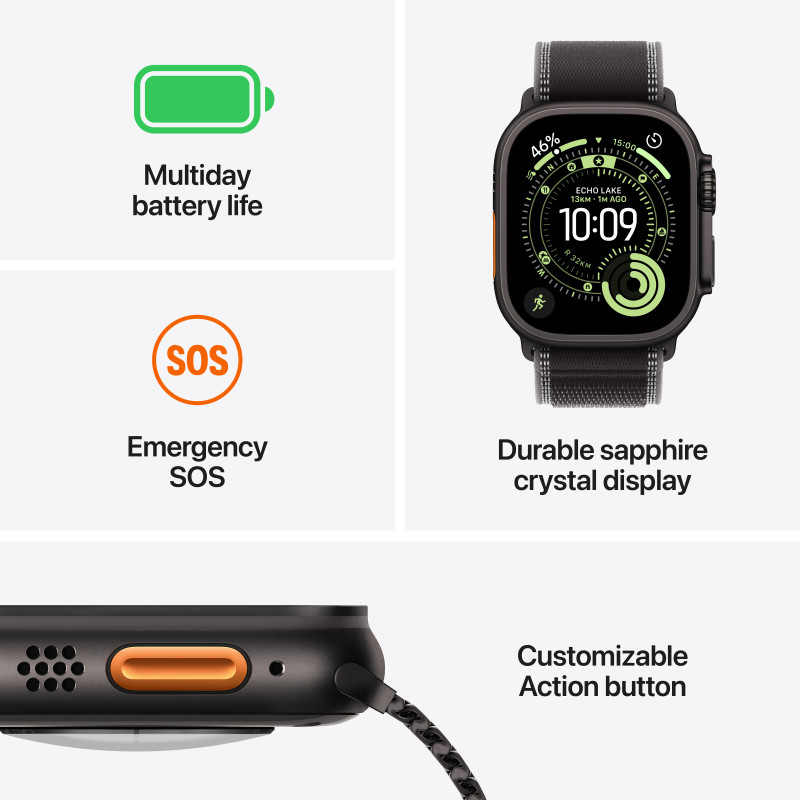 Смарт годинник Apple Watch Ultra 3 GPS + Cellular 49mm Black Tit. Case w. Black Ocean Band (MF0J4QP/A)
