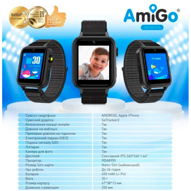 Смарт годинник AmiGo GO10S Pro Wifi Black