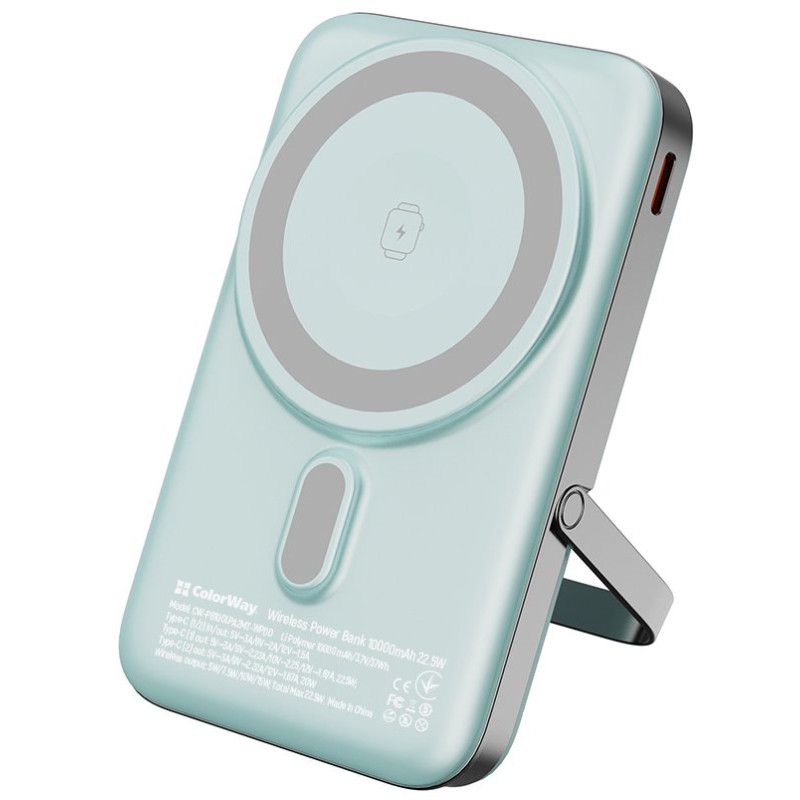 Портативний зарядний пристрій (павербанк) ColorWay 10000mAh 22.5W MagSafe Aquamarine (CW-PB100LPA2MT-WPDD)