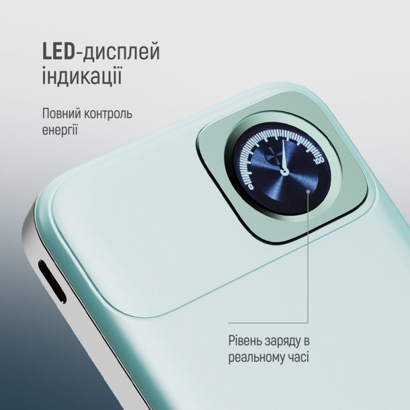 Портативний зарядний пристрій (павербанк) ColorWay 10000mAh 22.5W MagSafe Aquamarine (CW-PB100LPA2MT-WPDD)