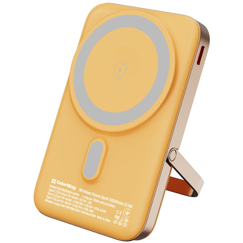 Портативний зарядний пристрій (павербанк) ColorWay 10000mAh 22.5W MagSafe Amber (CW-PB100LPA2Y-WPDD)