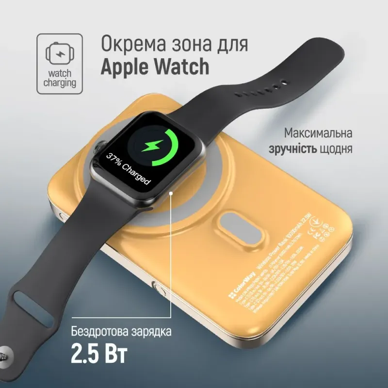Портативний зарядний пристрій (павербанк) ColorWay 10000mAh 22.5W MagSafe Amber (CW-PB100LPA2Y-WPDD)