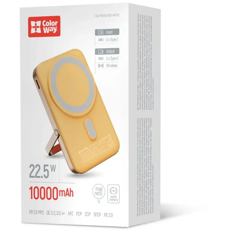Портативний зарядний пристрій (павербанк) ColorWay 10000mAh 22.5W MagSafe Amber (CW-PB100LPA2Y-WPDD)