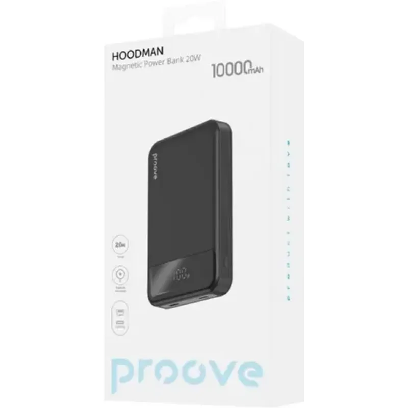 Портативний зарядний пристрій (павербанк) Proove Hoodman Magnetic 10000mAh 20W Black (PBH120010001)