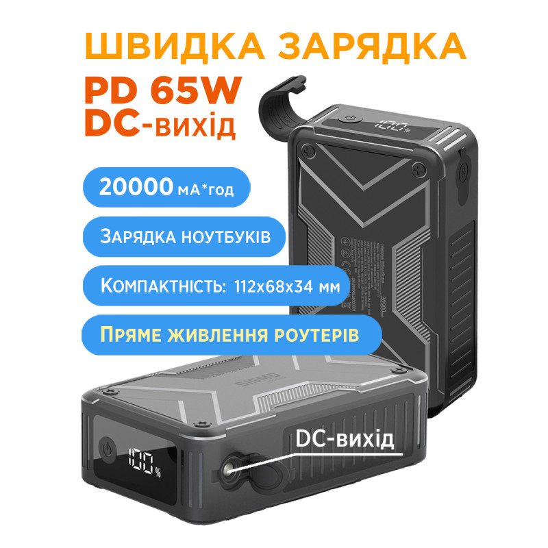 Портативний зарядний пристрій (павербанк) Sigma X-power SI20A11QLX-DC 20000mAh, 65W, DC-output 9-22V, outdoor style (4827798844014)