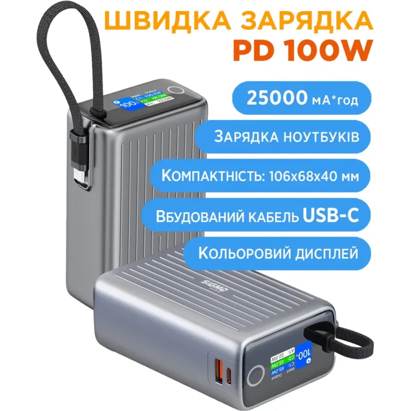 Портативное зарядное устройство (павербанк) Sigma mobile X-power SI25A5QLX 25000mAh, 100W (4827798848715)