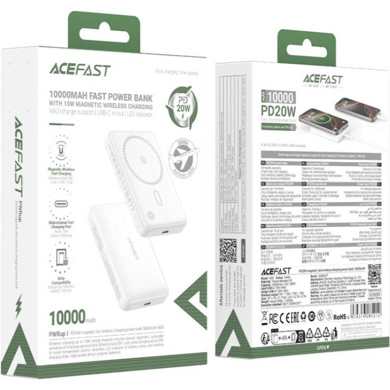 Портативний зарядний пристрій (павербанк) Acefast M26 Magnetic Wireless 10000mAh 20W PD QC3.0 Qi 15W White (6974316285212)
