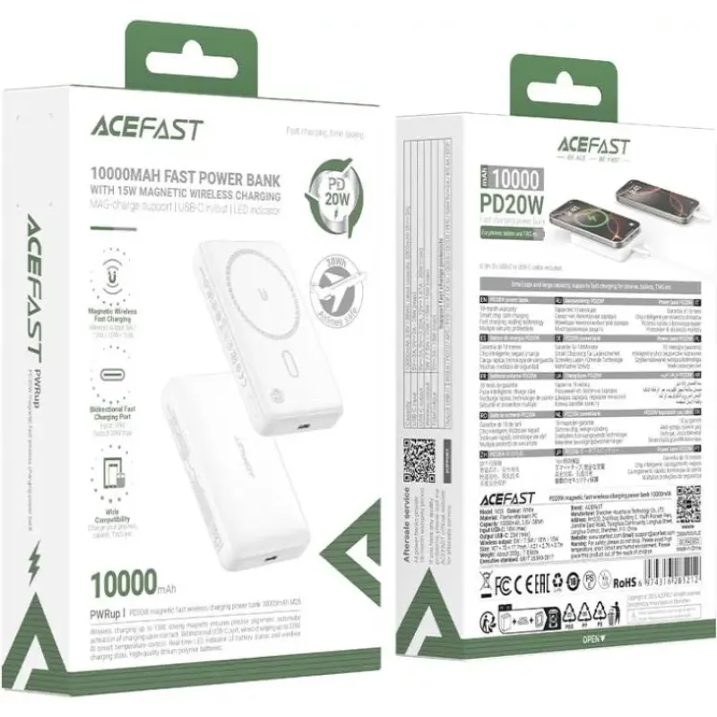 Портативное зарядное устройство (павербанк) Acefast M26 Magnetic Wireless 10000mAh 20W PD QC3.0 Qi 15W White (6974316285212)