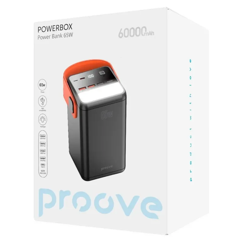 Портативний зарядний пристрій (павербанк) Proove 60000mAh Powerbox 65W Black (PBPB65412201)