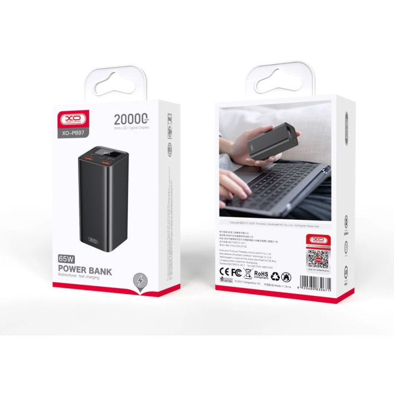 XO PB97 65W 20000 mAh, Black