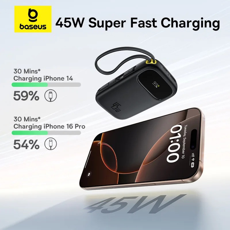 Портативний зарядний пристрій (павербанк) Baseus EnerFill FC31 Qpow 3 Digital Display USB-C + iP 20000mAh 45W Cosmic Black (E0028D00)