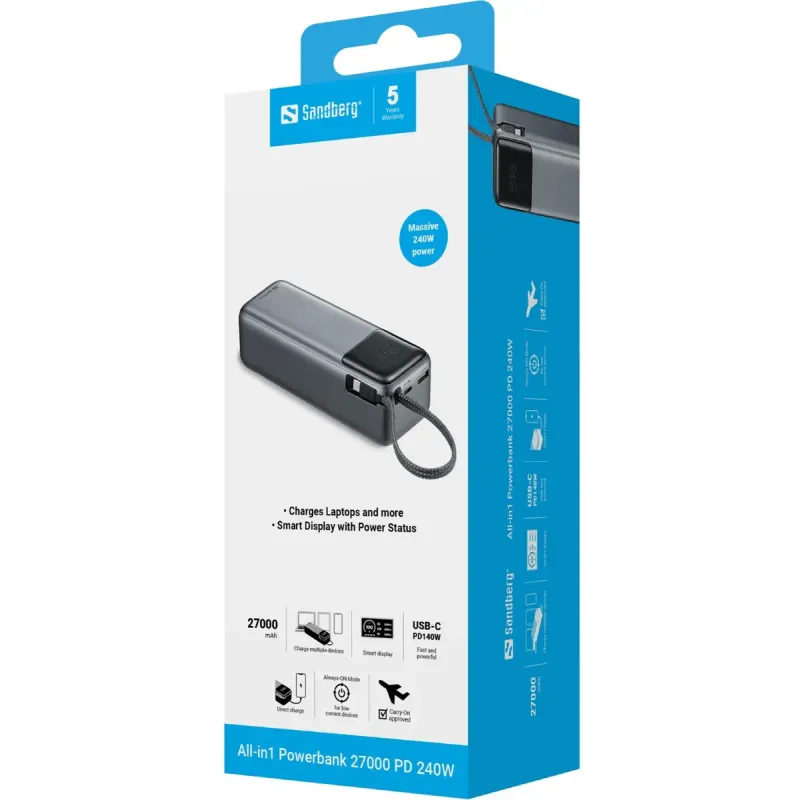 Портативний зарядний пристрій (павербанк) Sandberg 27000mAh 240W (421-31)