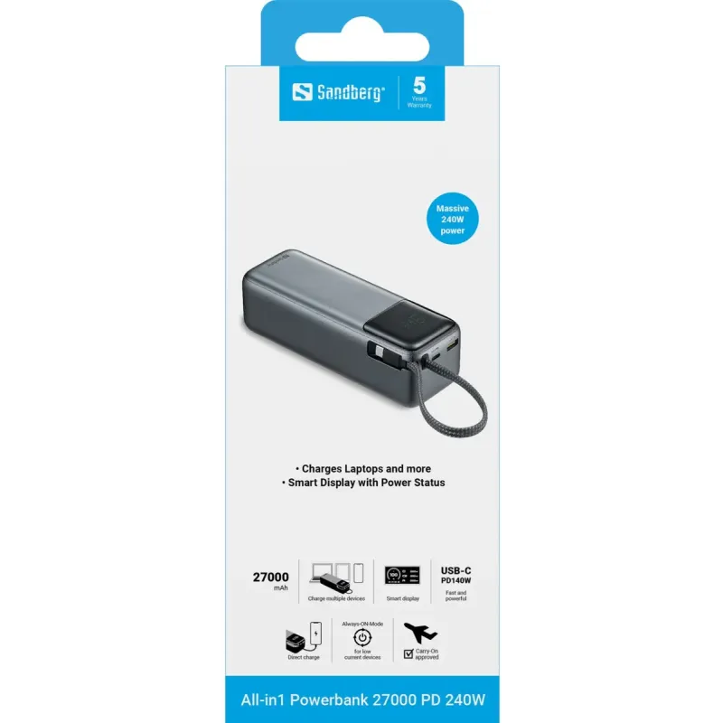 Портативний зарядний пристрій (павербанк) Sandberg 27000mAh 240W (421-31)