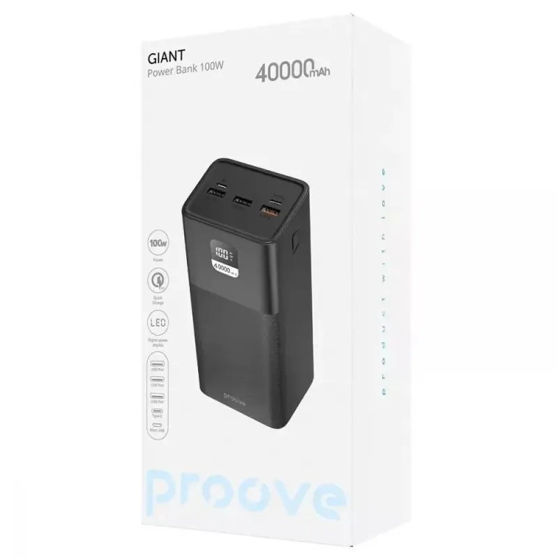 Портативное зарядное устройство (павербанк) Proove Giant 40000mAh 100W Black (PBGI99320001)
