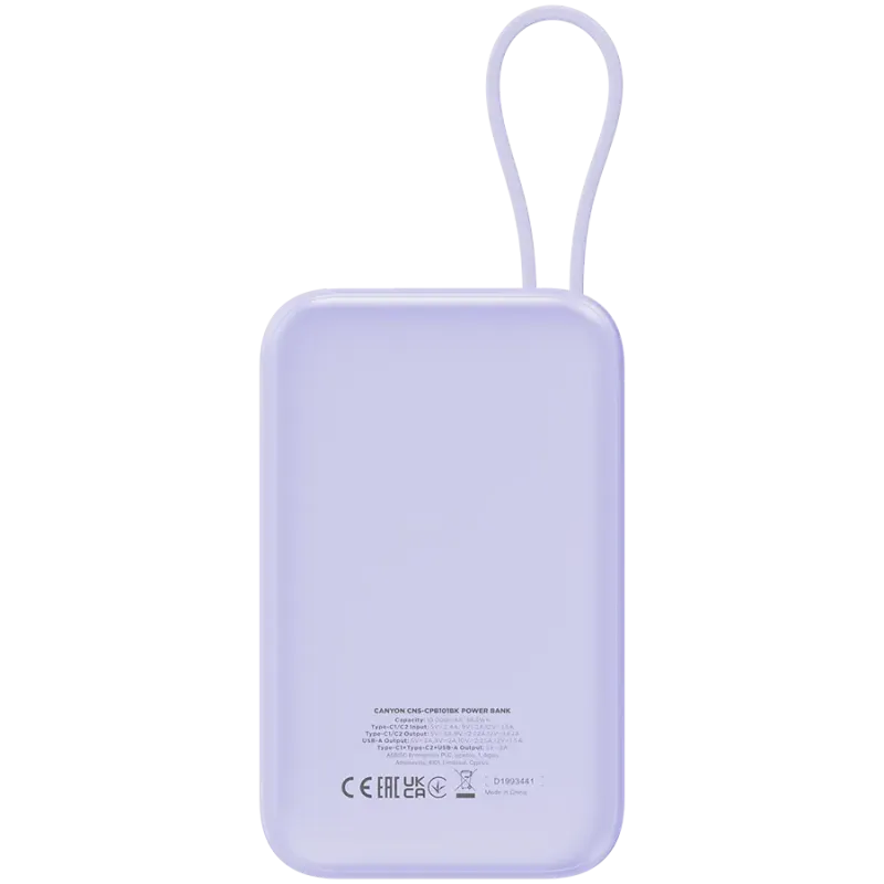 Портативний зарядний пристрій (павербанк) Canyon OnPower 101 10000mAh 22.5W Purple (CNS-CPB101PU)