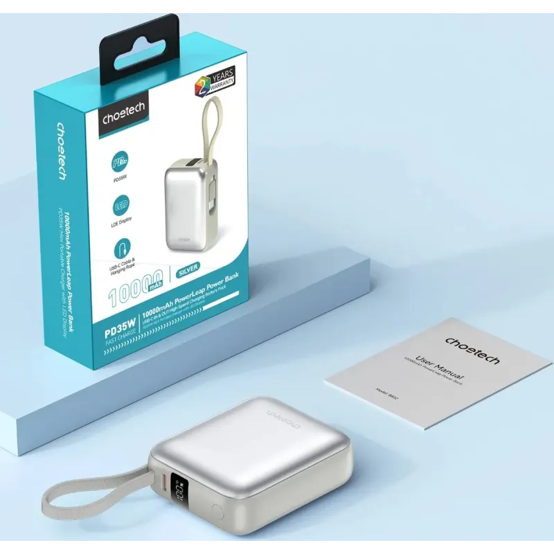 Портативний зарядний пристрій (павербанк) Choetech B832 10000mAh 35W Silver (B832-GY)