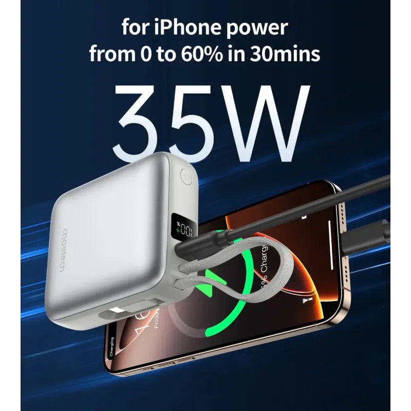 Портативний зарядний пристрій (павербанк) Choetech B832 10000mAh 35W Silver (B832-GY)