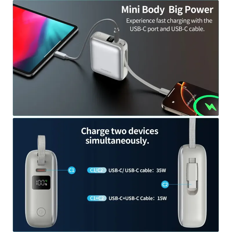 Портативний зарядний пристрій (павербанк) Choetech B832 10000mAh 35W Silver (B832-GY)