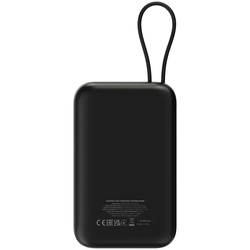 Портативний зарядний пристрій (павербанк) Canyon OnPower 101 10000mAh 22.5W Black (CNS-CPB101BK)