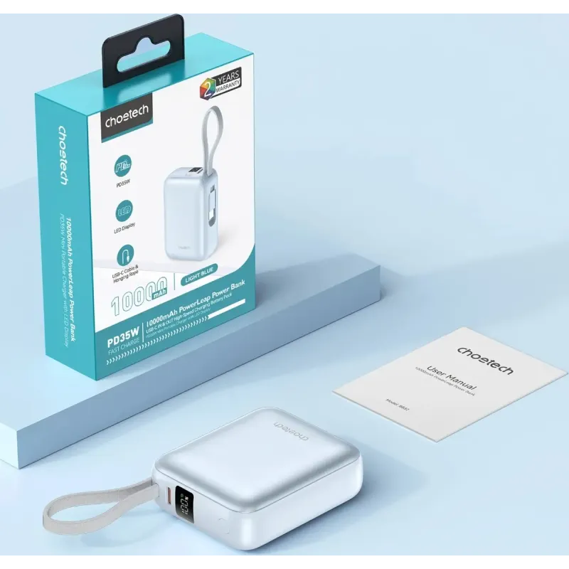Портативное зарядное устройство (павербанк) Choetech B832 10000mAh 35W Light Blue (B832-LBE)
