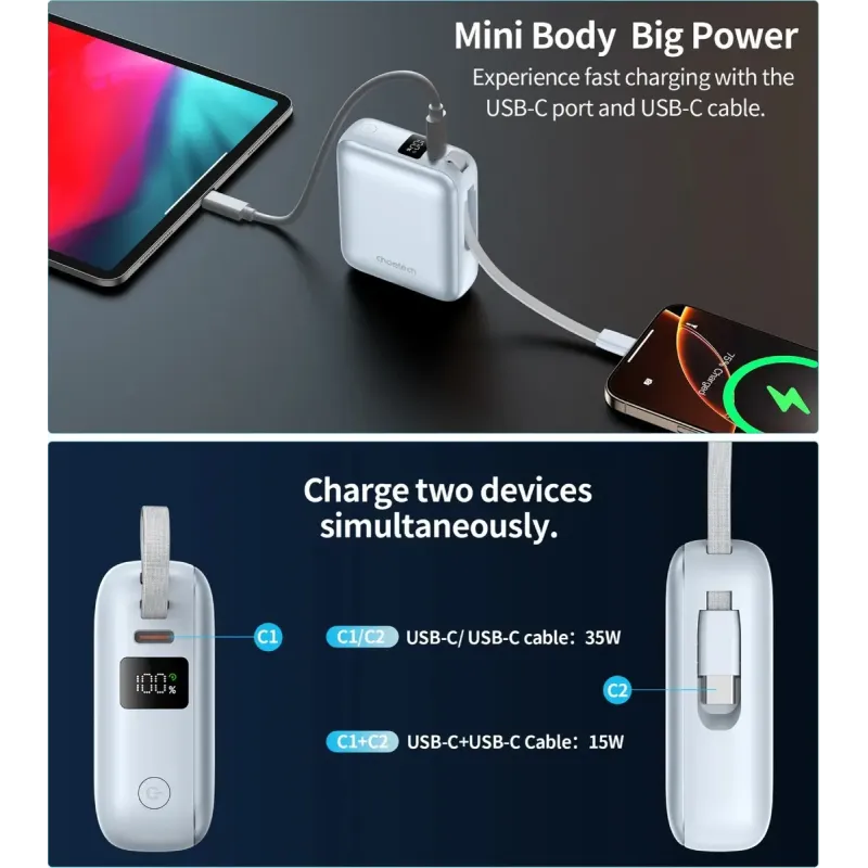 Портативное зарядное устройство (павербанк) Choetech B832 10000mAh 35W Light Blue (B832-LBE)