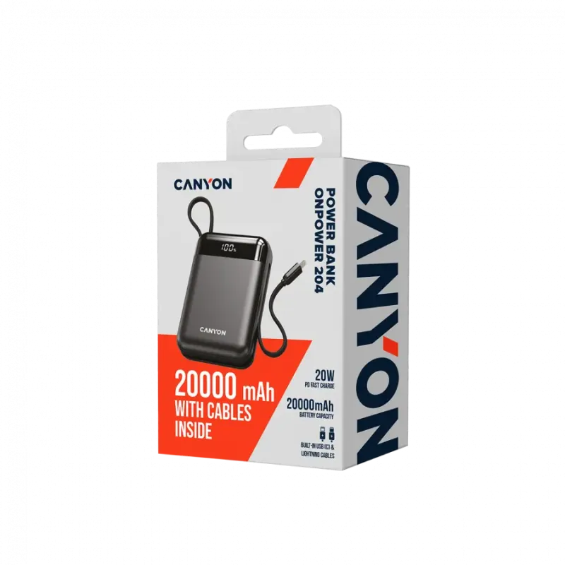 Портативное зарядное устройство (павербанк) Canyon OnPower 204 20000mAh Black (CNS-CPB204B)