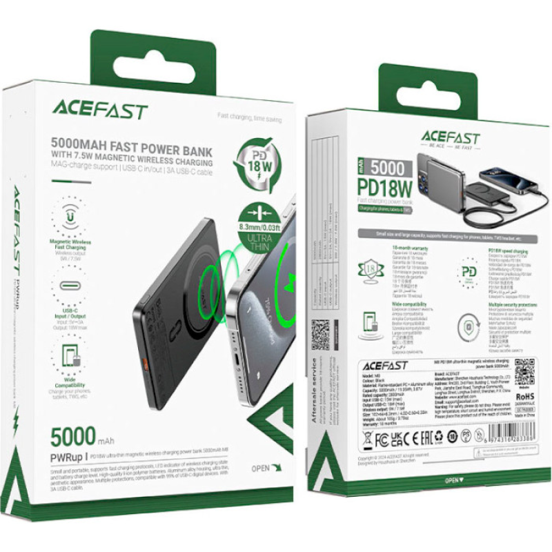 Портативное зарядное устройство (павербанк) Acefast M8 50000mAh Black (6974316283386)