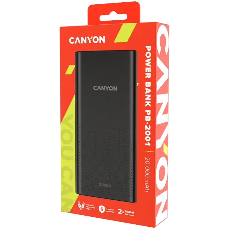 Портативное зарядное устройство (павербанк) Canyon PB-2001 20000mAh Black CNE-CPB2001B