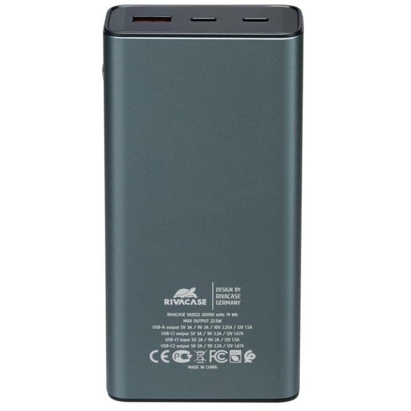 Портативное зарядное устройство (павербанк) RIVACASE RIVAPOWER VA1022 (Grey)