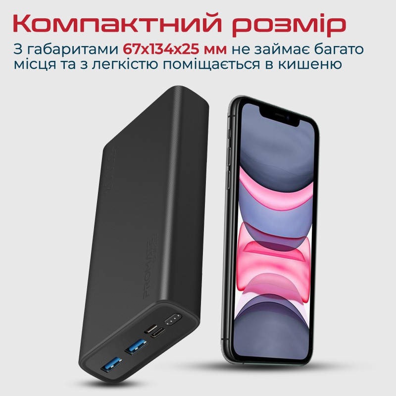 Портативное зарядное устройство (павербанк) Promate Bolt-20 20000 mAh Black (bolt-20.black)