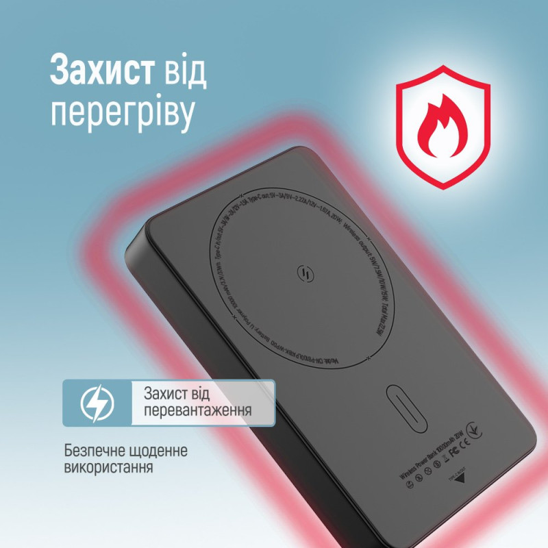 Портативний зарядний пристрій (павербанк) ColorWay 10000mAh 22.5W MagSafe Black (CW-PB100LPA1BK-WPDD)
