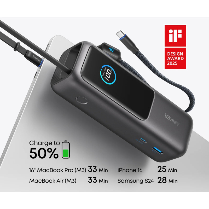 Портативний зарядний пристрій (павербанк) Anker Laptop 25000mAh 165W Space Black (A1695H11)