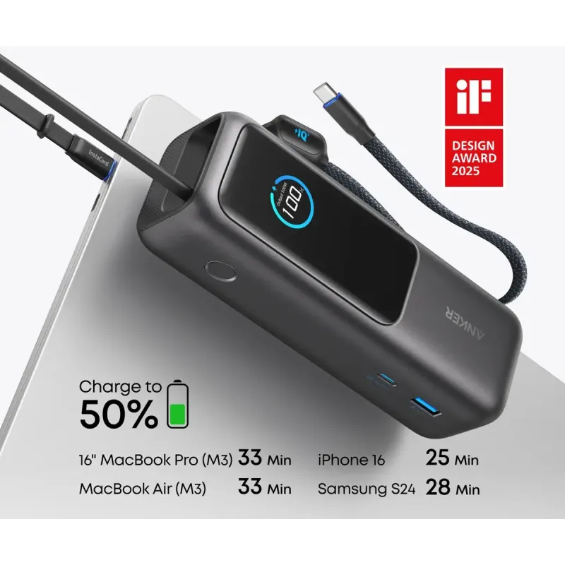 Портативное зарядное устройство (павербанк) Anker Laptop 25000mAh 165W Space Black (A1695H11)