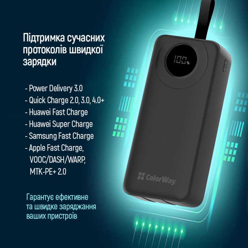 Портативний зарядний пристрій (павербанк) ColorWay EnergyPlus 30000mAh Black (CW-PB300LPB4BK-PDD)