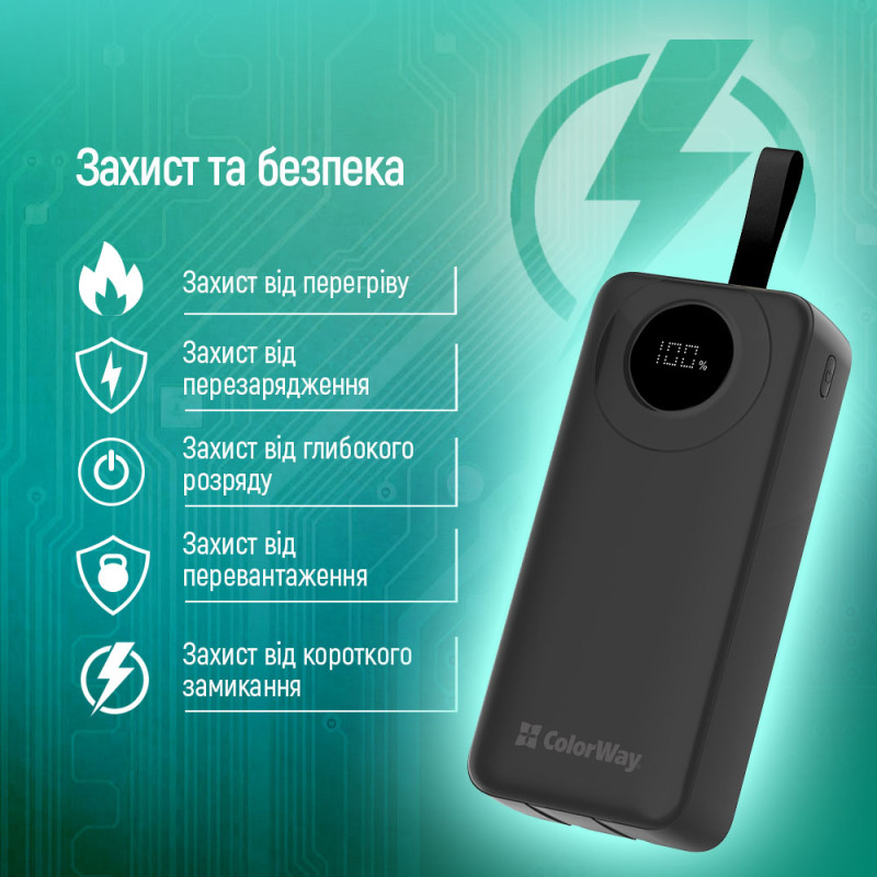 Портативний зарядний пристрій (павербанк) ColorWay EnergyPlus 30000mAh Black (CW-PB300LPB4BK-PDD)