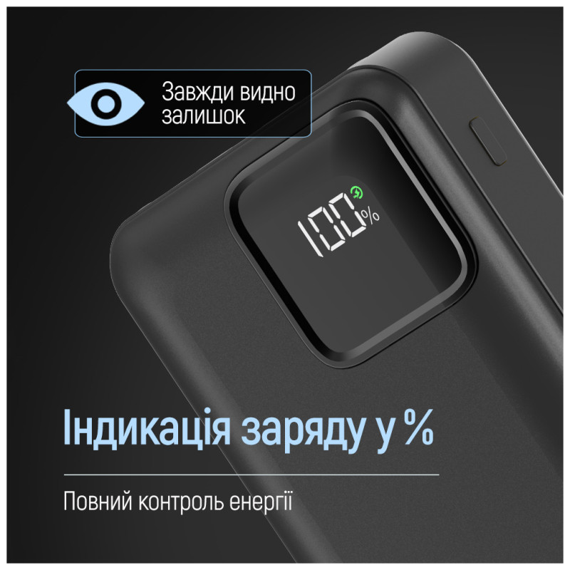 Портативний зарядний пристрій (павербанк) ColorWay 20000mAh Optimal Power Black (CW-PB200LPB5BK-PDD)