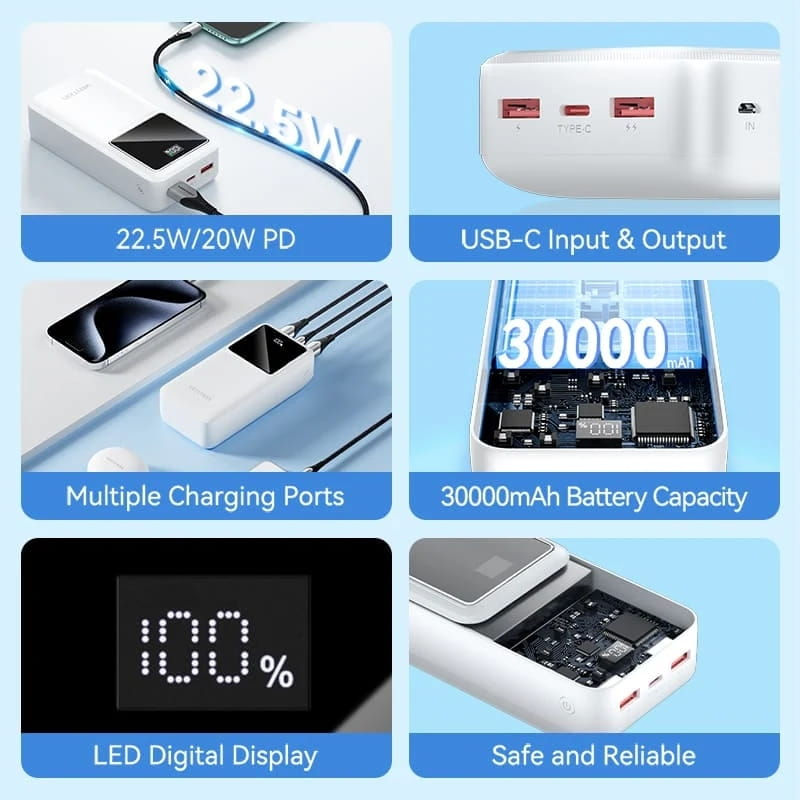 Портативний зарядний пристрій (павербанк) Vention 30000mAh 22.5W Black (FHMB0)