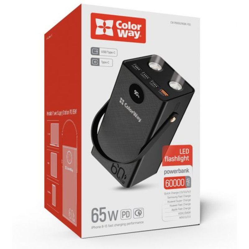 Портативний зарядний пристрій (павербанк) ColorWay 60000 mAh Powerful Black (CW-PB600LPA5BK-PDD)