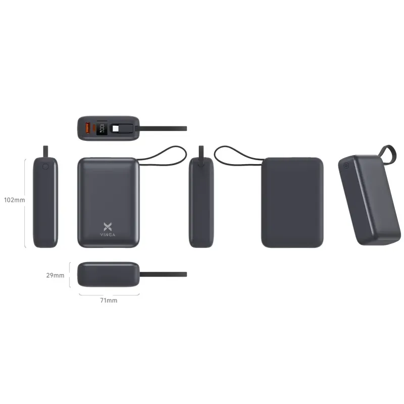 Портативний зарядний пристрій (павербанк) Vinga 20000 mAh 45W Display Cable (VPBB2045C)
