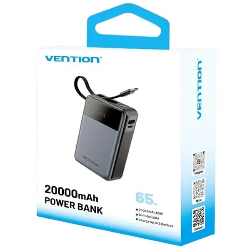 Портативний зарядний пристрій (павербанк) Vention 20000mAh 65W Black (FHYB0)