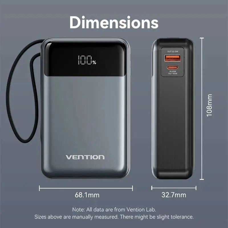 Портативний зарядний пристрій (павербанк) Vention 20000mAh 65W Black (FHYB0)