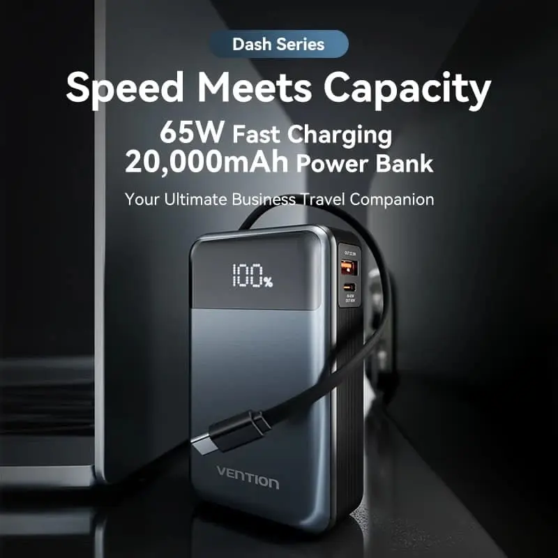 Портативний зарядний пристрій (павербанк) Vention 20000mAh 65W Black (FHYB0)