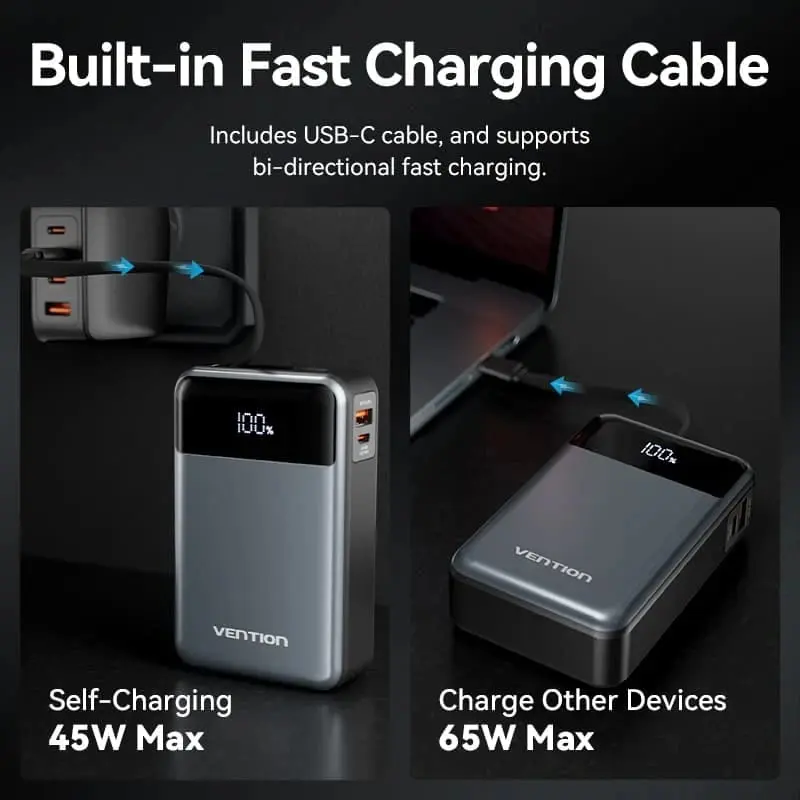 Портативний зарядний пристрій (павербанк) Vention 20000mAh 65W Black (FHYB0)