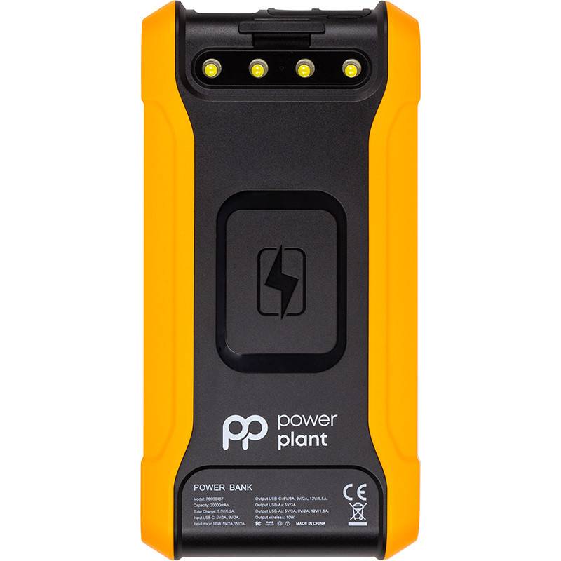 Портативний зарядний пристрій (павербанк) PowerPlant 20000mAh PD/18W QC3.0 USB-C USB-A*2 Wireless Solar panel (PB930487)