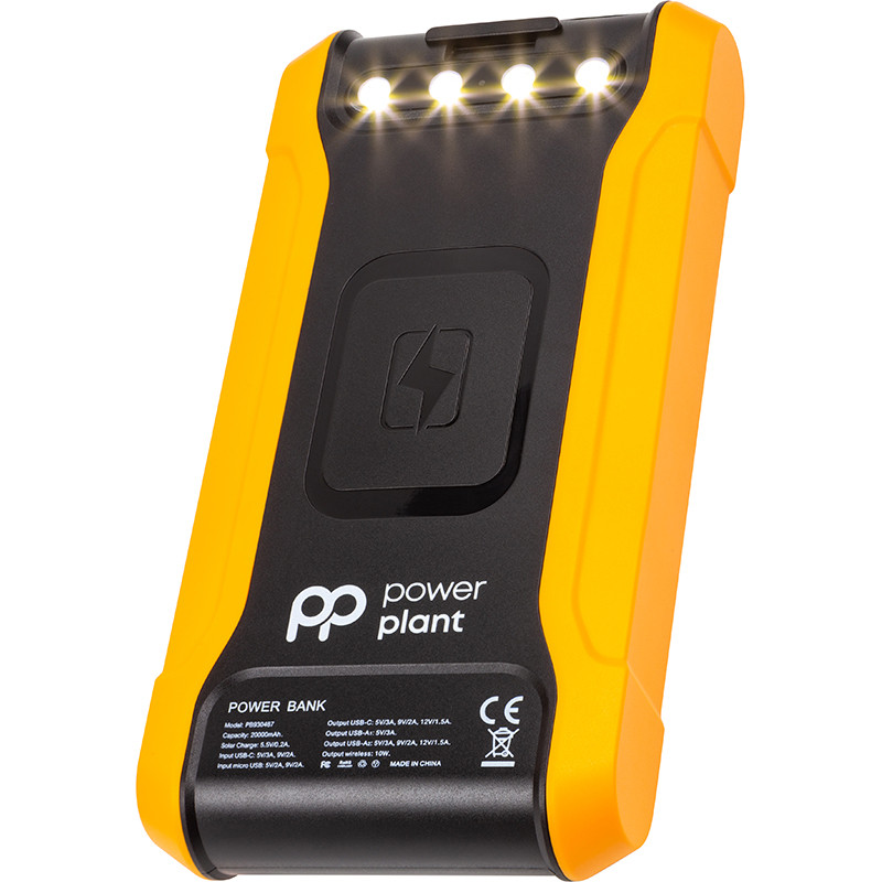 Портативний зарядний пристрій (павербанк) PowerPlant 20000mAh PD/18W QC3.0 USB-C USB-A*2 Wireless Solar panel (PB930487)