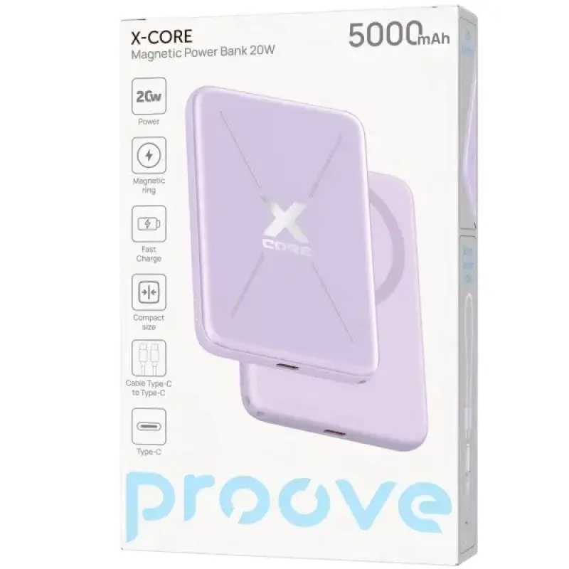 Портативное зарядное устройство (павербанк) Proove X-Core 20W 5000mAh Purple (PNXC20010009)